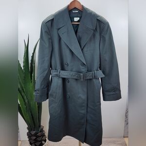 Vintage Men's 100% Wool Gabardine Military Overcoat w/removable Liner Green 36R